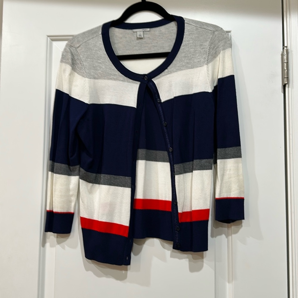 Halogen Color Block Cardigan Sweater with Ribbed Trim Size Small.